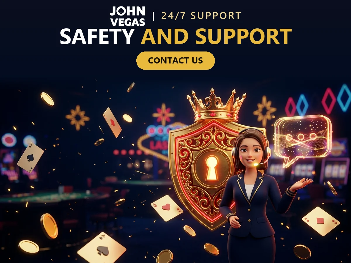 john-vegas-casino-safety-shield-and-a-support-agent-with-a-chat-bubble